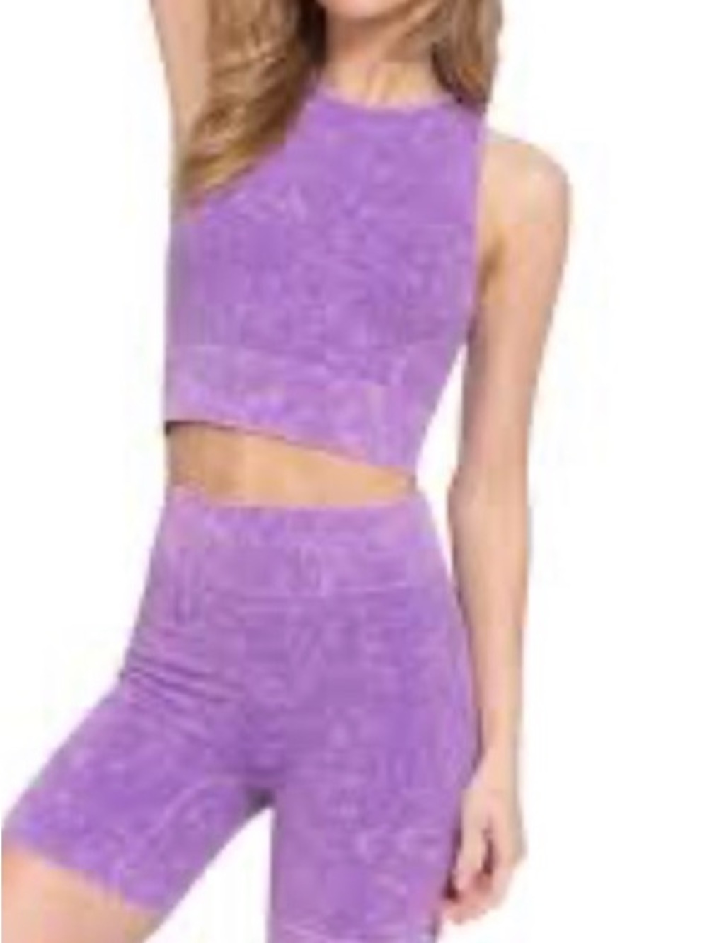 Active USA Purple Acid Wash Crop Tank & Biker Short Set NWOT Size M/L - Picture 1 of 6